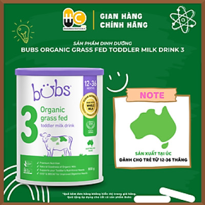 Sản phẩm dinh dưỡng công thức hữu cơ Bubs Organic Grass Fed Toddler Milk Drink 3 (12–36 tháng tuổi)