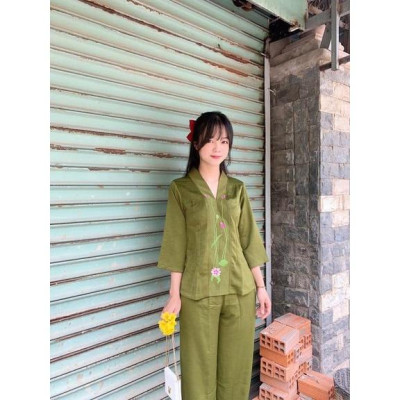 ĐỒ LAM ĐI CHÙA  Mẫu Sen Lụa Pháp Cao Cấp S3