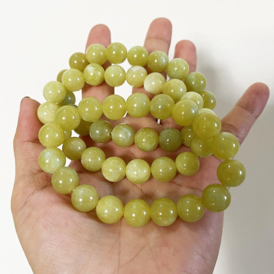 Vòng tay chuỗi hạt ngọc thật màu vàng chanh cho người mệnh Thủy và Kim hột 10 li (1cm)