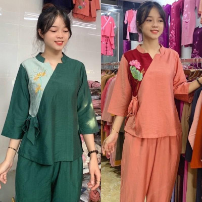 Đồ Lam Đi Chùa# Lục Giác Nơ Phối Vải Cao Cấp# Quần Áo Nữ # Đồ Bộ