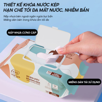 Thùng 10 gói khăn ướt Topgia siêu hot 100 tờ an toàn cho mọi loại da