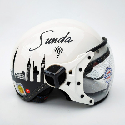 Mũ bảo hiểm nửa đầu có kính Sunda 180B tem