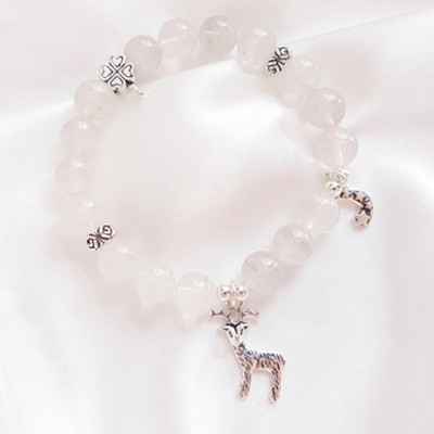 Vòng Tay Laliz Mệnh Kim, Thủy Đá Thạch Anh Trắng Ưu Linh 9ly Charm Bạc - TAR.08