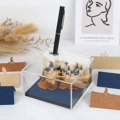 Lịch xé mô hình giấy 3D rẻ 2026 ship HOẢ TỐC HCM lịch để bàn decor lâu đài Harry Potter có đèn LED lịch tặng bạn Free ship