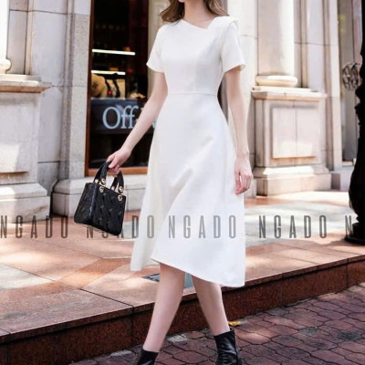 Đầm trắng cổ xéo NGADO , đầm dáng dài , đầm kiểu , đầm nữ , đầm dự tiệc