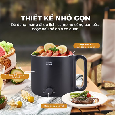 Nồi lẩu điện mini đa năng Lebenlang LBEC0808 1500ml - Hàng chính hãng
