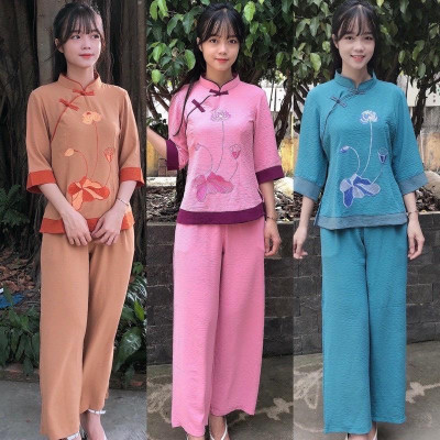 ĐỒ LAM ĐI CHÙA  Mầu Đài Loan Thêu Hoa Sen