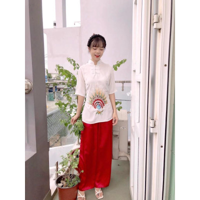 ĐỒ LAM ĐI CHÙA  Mẫu Chim Công Thêu Cao Cấp