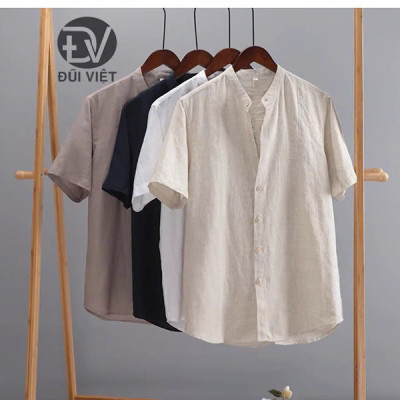 áo sơ mi nam ngắn tay cổ trụ thiết kế trơn dễ phối đồ sang chảnh, thanh lịch