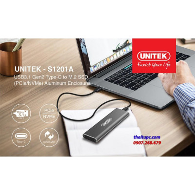 Hộp đựng ổ cứng SSD TYPE-C -> M.2 PCIE/NVME UNITEK S 1201 A - HÀNG CHÍNH HÃNG