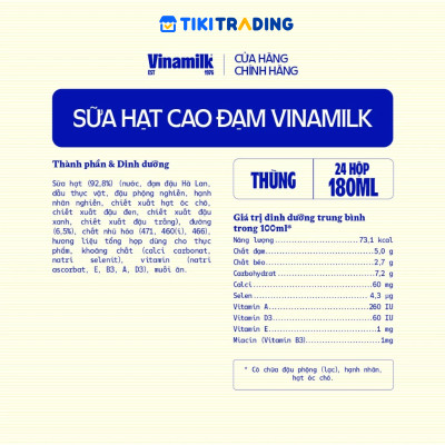 Thùng 24 hộp sữa hạt cao đạm Vinamilk ít đường 180ml