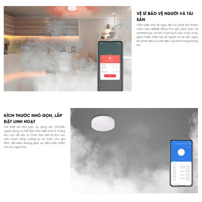 Cảm biến khói báo cháy thông minh Rạng Đông CB11.SM.WF kết nối wifi không dây điều khiển từ xa qua app - Hàng chính hãng