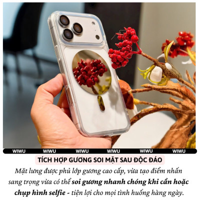 Ốp lưng trong suốt gương MirrorMag hỗ trợ selfie sạc từ tính nam châm magnetic không dây cho iPhone 17 Pro Max / 17 Air hiệu WIWU Mirror Viền TPU lưng PC chống ố, đệm khí chống sốc, viền bảo vệ camera - Hàng nhập khẩu