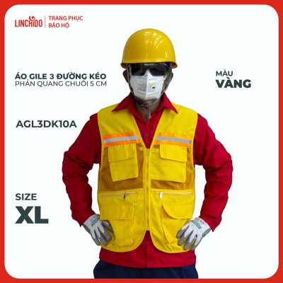 Áo Gile Kỹ Sư, Giám Sát Công Trình, Bảo Hộ Lao Động, 3 Đường Kéo, 6 Túi - Mã AGL3DK10A