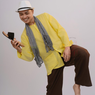 Bộ Bà ba áo vàng quần nâu nam bộ- Miền tây-giá rẻ- Có bộ bà ba Bigsize- may bộ áo bà ba theo yêu cầu