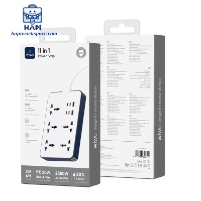Ổ điện hàng chính hãng WiWU Power Strip PS524 20W GaN 11-in-1 Wi-S006, đa chức năng