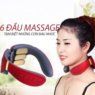 Máy Massage Đốt Sống Cổ Vai Gáy Trị Liệu Cải Tiến Với 6 Đầu Massage, 12 Mức Điều Chỉnh, Đa Chức Năng Xung Điện, Chườm Nóng - Tặng Kèm Miếng Đệm Điện Cực và Gel Massage   