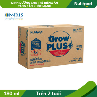 Thùng Sữa bột pha sẵn GrowPLUS+ Biếng ăn (XANH) cho trẻ tăng cân khoẻ mạnh (Trên 2 tuổi) (48 hộp x 180ml)
