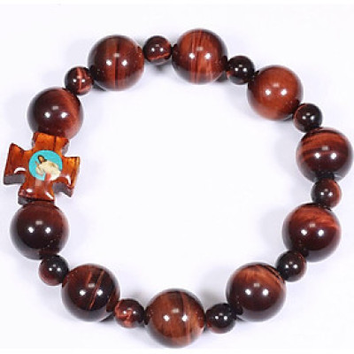 Vòng chuỗi mân côi đá thạch anh mắt hổ mix thánh giá gỗ hạt đá 12mm - Ngọc Quý Gemstones