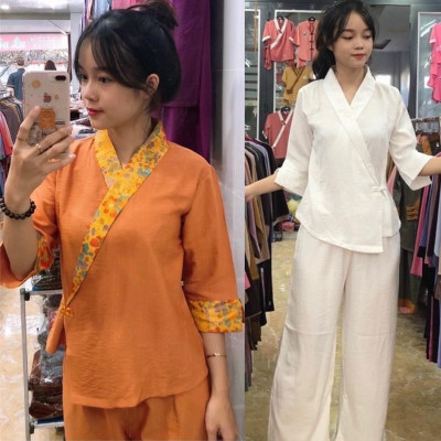 Đồ Lam Đi Chùa # Bà Lai Phối So Le # Đồ Bộ Nữ # Quần Áo Nữ