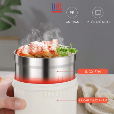 Lồng cơm 4 ngăn giữ nhiệt văn phòng Mitomo LCH-7086 dung tích 2.8L kèm nĩa và thìa