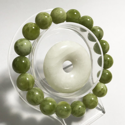 Vòng tay chuỗi hạt ngọc Việt Nam màu xanh đá cẩm thạch ngọc serpentine cho người mệnh Hỏa và mệnh Mộc