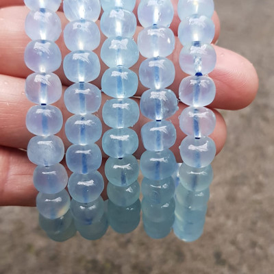 Vòng tay phong thủy may mắn đá Aqua Xanh hạt bầu tròn mới đẹp Size 8mm bóng đẹp Vòng màu xanh Aqua nhẹ nhàng mát lạnh đeo tay xinh xắn lắm ạ