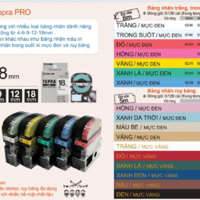 Nhãn in Tepra SS24K (Chữ Đen Nền Trắng, Khổ 24mm) - Hàng chính hãng 