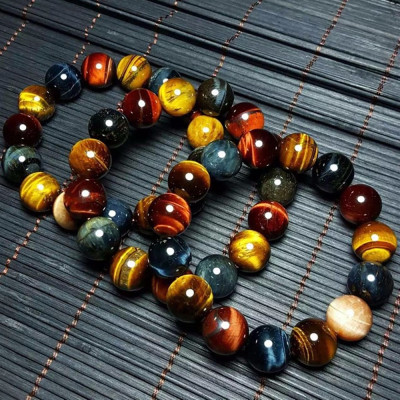 Vòng Tay Chuỗi Hạt Opal Mắt Hổ Ba Màu Tự Nhiên 12MM