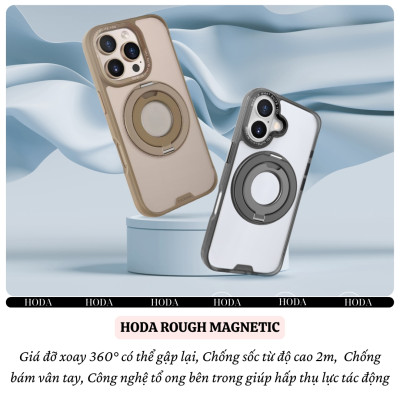 ốp lưng nhám chống sốc 2m từ tính cho iPhone 16 Pro Max / iP 16 pro hiệu HODA Magnetic Rough iring Xoay 360 độ, giá đỡ, sạc không dây nam châm N52, chống bám vân tay - Hàng nhập khẩu