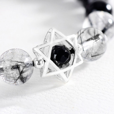 Vòng tay đá Obsidian phối thạch anh tóc đen mệnh thủy, mộc - Ngọc Quý Gemstones