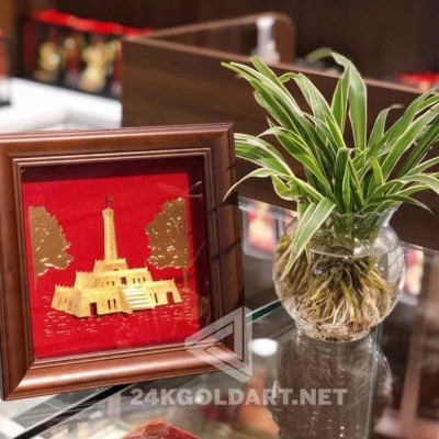 Tranh cột cờ Hà Nội ( 20 x 20cm) dát vàng MT Gold Art- Hàng chính hãng, trang trí nhà cửa, quà tặng sếp, đối tác, khách hàng.