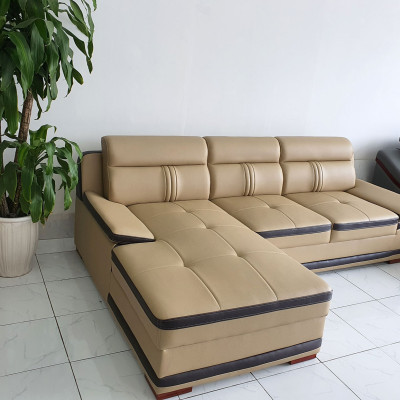 Ghế Sofa Góc L Phối Viền Trẻ Trung_Màu Kem Viền Nâu_Size 2500 x 1600