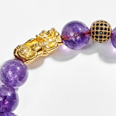 Vòng Tay Nam Đá Thiên Nhiên Phối Charm Tỳ Hưu Bạc Mạ Vàng 24K 12mm - Ngọc Quý Gemstơnes