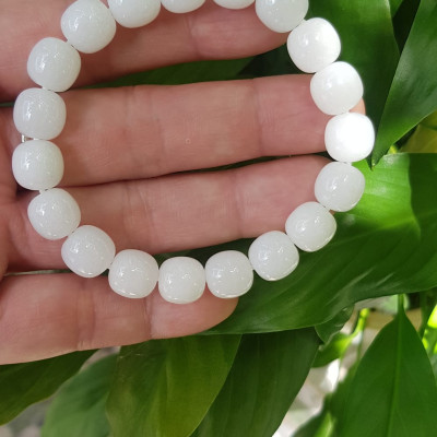 Vòng Tay Nữ Đá Ngọc Hoà Điền TRẮNG bầu Tự Nhiên Size 9li5 đẹp Màu Trắng sáng Nữ mệnh Kim Thủy Mang năng lượng tích cực may mắn tài lộc tốt công việc đeo đẹp xinh tay ạ