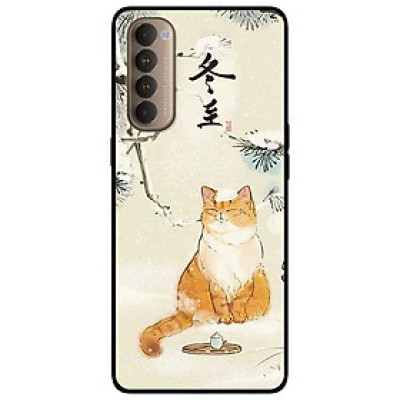 Ốp lưng dành cho Oppo Reno 4 Pro mẫu Nền Mèo Vàng Uống Trà