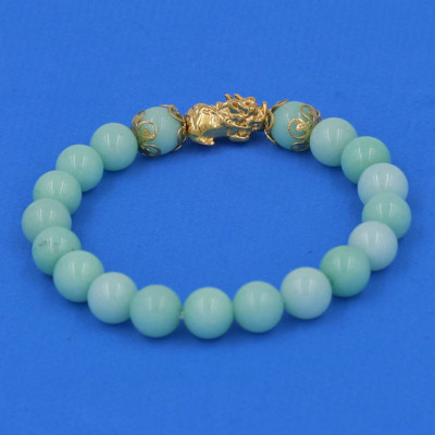 Vòng chuỗi đeo tay Đá Ngọc Bích Xanh 8 ly - cẩn Tỳ Hưu Phong Thủy inox vàng VGBXTHHKV8 - hợp mệnh Mộc, mệnh Hỏa