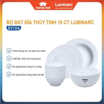Bộ bát đĩa (tô, chén, dĩa) Luminarc thủy tinh Diwali 10 chi tiết, chịu sốc nhiệt tốt - DWCN10B