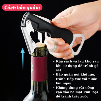 Dụng cụ mở nắp chai đa năng 3 trong 1 Đồ khui rượu vang kiêm mở nắp chai và dao cắt giấy bạc Dụng cụ mở bia và rượu chuyên dụng cho nhà hàng Khui rượu vang chuyên nghiệp Dụng cụ mở nắp chai đa năng tay cầm nhựa cao cấp