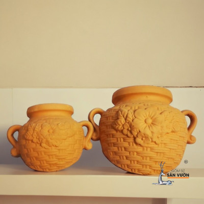 Chậu Gốm Đất Nung Kiểu BÌNH HOA DÁN TƯỜNG (bộ 2 cái 10x14cm và 14x18cm)