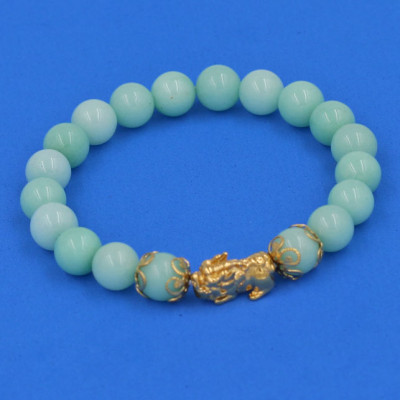 Vòng chuỗi đeo tay Đá Ngọc Bích Xanh 8 ly - cẩn Tỳ Hưu Phong Thủy inox vàng VGBXTHHKV8 - hợp mệnh Mộc, mệnh Hỏa