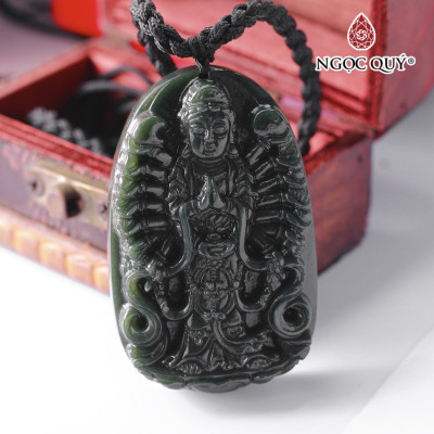 Mặt dây chuyền phật thiên thủ thiên nhãn đá ngọc hòa điền 60x39mm mệnh mộc, hỏa - Ngọc Quý Gemstones