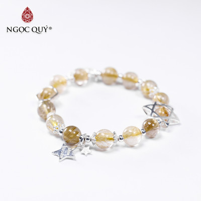 Vòng tay đá thạch anh tóc vàng phối charm ngôi sao size hạt 8mm mệnh thủy, kim - Ngọc Quý Gemstones