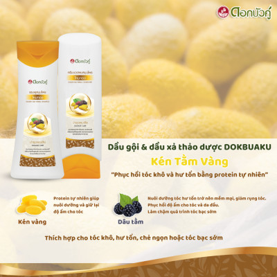 Dầu gội thảo dược Dokbuaku Golden Silk (Tơ Tằm Vàng) Phục Hồi Mái Tóc Khô và Hư Tổn - 420ml