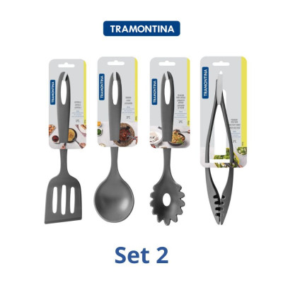 Set 4 Dụng Cụ Nấu Ăn Muôi Vá Xẻng Tramontina Bằng Nhựa PA An Toàn Cho Sức Khỏe Chịu Nhiệt SX Brazil