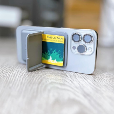Ví da đựng thẻ nam châm hút từ tính WI WU Mag Wallet MW-001 tích hợp giá đỡ điện thoại gập gọn gắn sau điện thoại i Phone - Hàng chính hãng