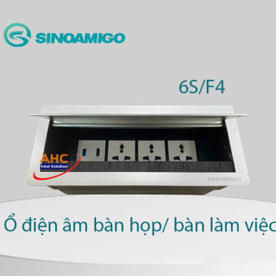 Hộp ổ điện âm bàn họp màu bạc Sinoamigo STS-6S/F4. Tích hợp điện, HDMI, USB 3.0 - Hàng chính hãng