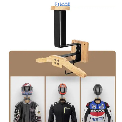 Giá treo nón bảo hiểm, áo khoác, chìa khóa chât liệu gỗ + thép không gỉ GTN24