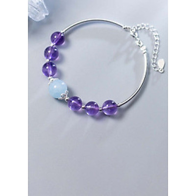 Vòng tay bạc đá thạch anh tím phối Aquamarine - Ngọc Quý Gemstones