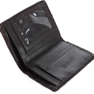 Bóp nam Huy Hoàng da cá sấu nguyên con đan viền kiểu đứng màu nâu đất HT2763